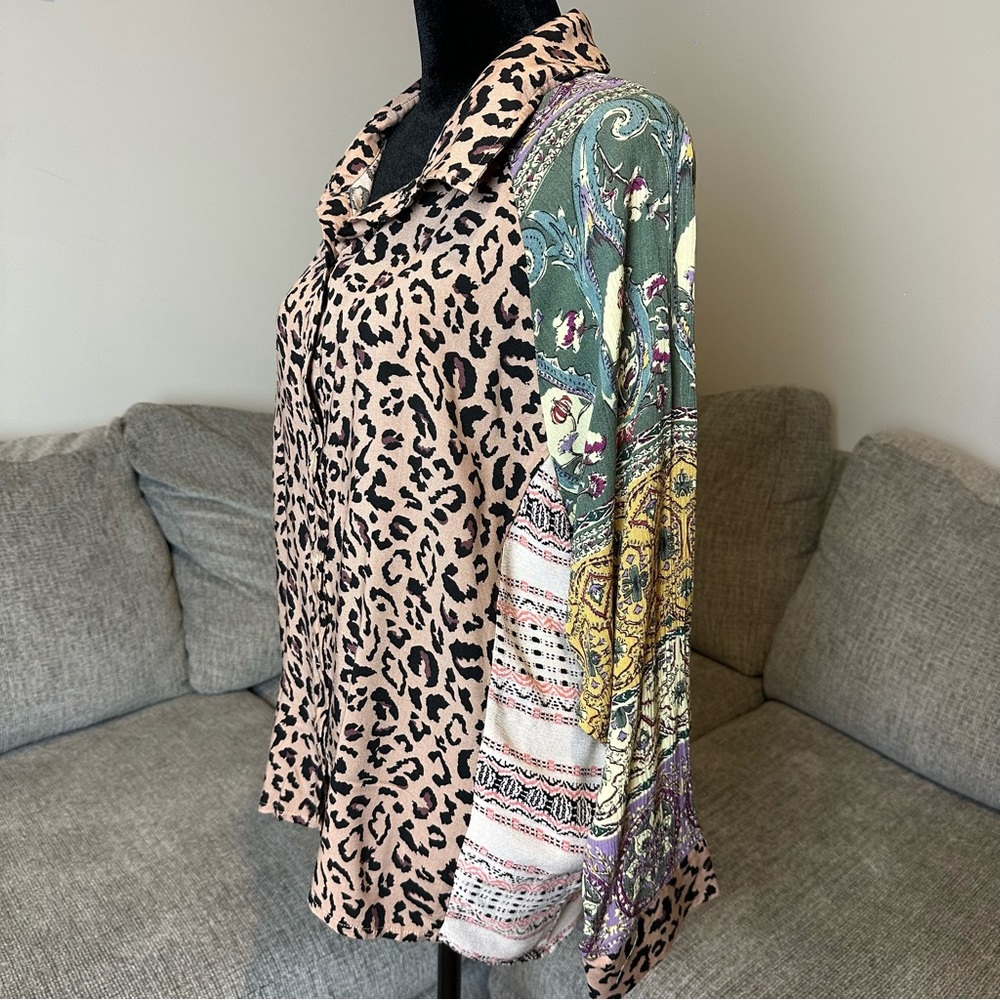 GIGIO PRINTED MIXED‎ LOOSE BUTTON DOWN TOP ANIMAL PRINT PATCHWORK SMALL.A75 - Picture 6 of 12